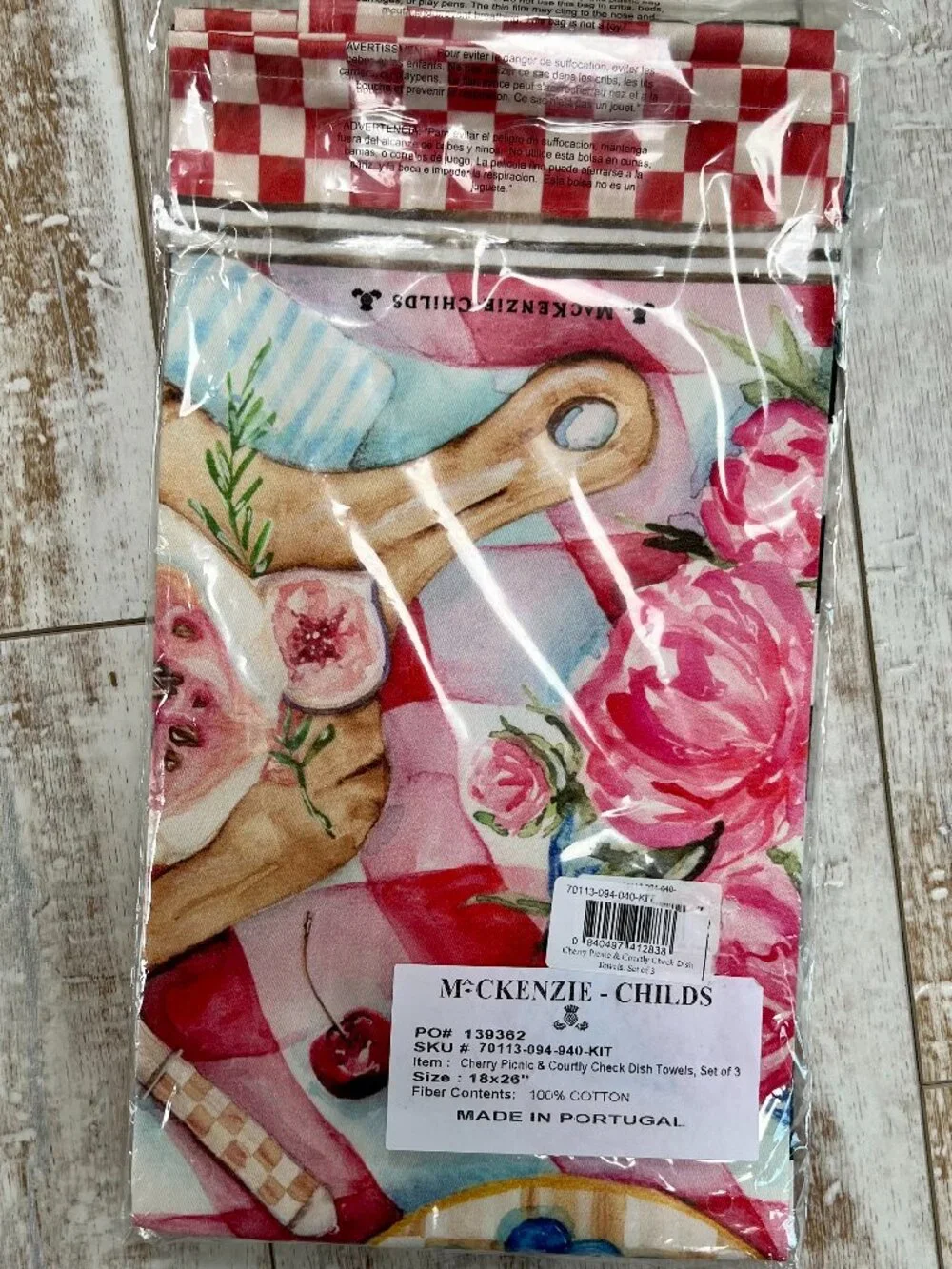 3 MacKenzie-Childs Courtly Check & Cherry Picnic Dish Towels
